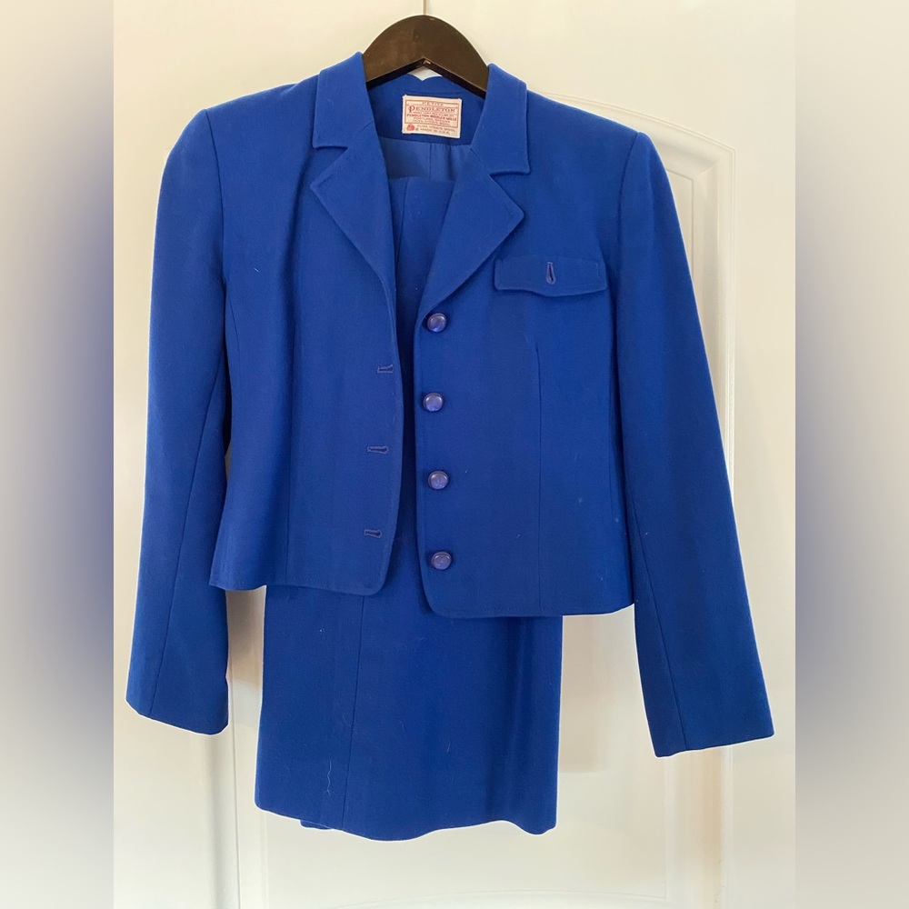 Vintage Pendleton Royal Blue Wool Skirt Suit